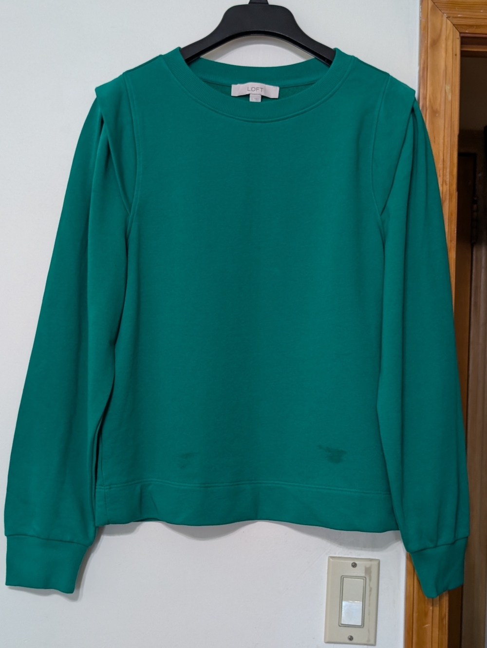 LOFT Green Sweatshirt Size L – Puff Sleeve Casual Pullover Top